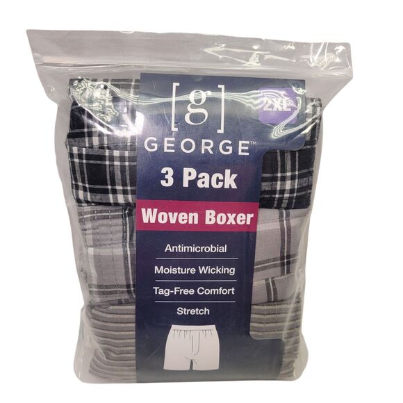 George 3 Pack Men's Woven Boxer Antimicrobial, Moisture Wicking, Tag-Free 2XL - Picture 1 of 12